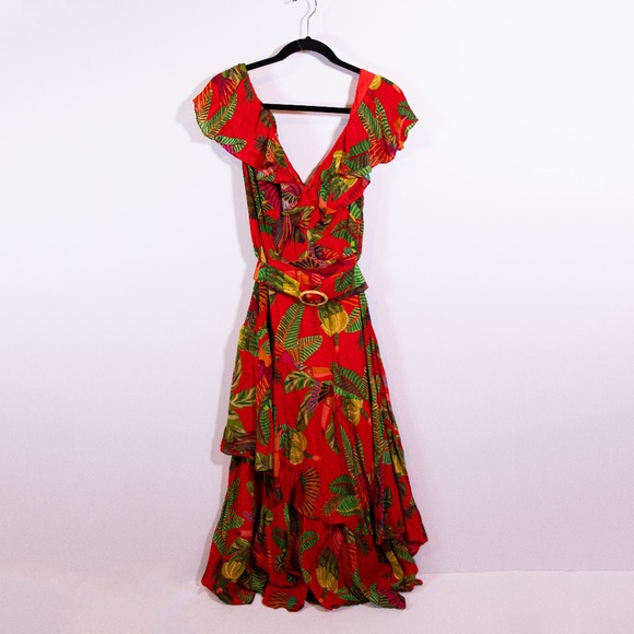 Farm Rio Amazonia High Neck Ruffle Dress